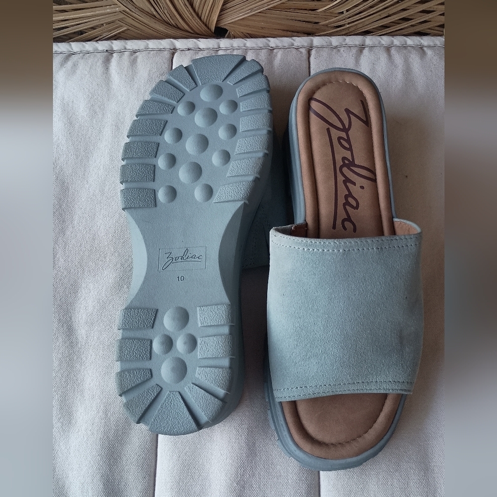 Zodiac Baby Blue Suede Leather Slides_10 - Picture 2 of 6